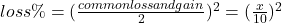 loss\% = (\frac{common loss and gain}{2})^2 = (\frac{x}{10})^2