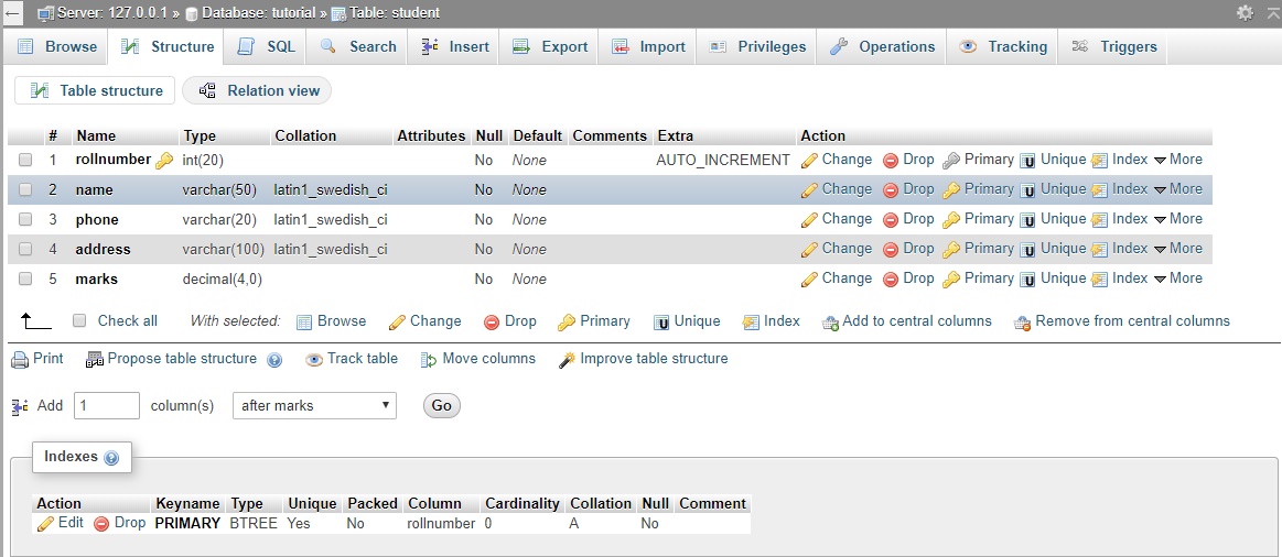 MySql Table Structure