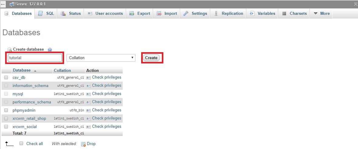 phpMyAdmin list of databases