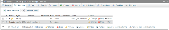 Column with auto increment