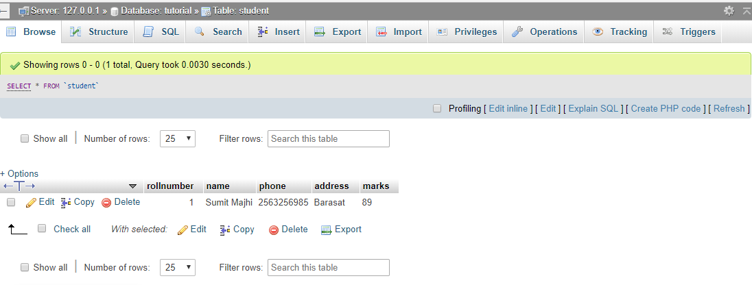 PHP MySQL Insert data in phpMyAdmin