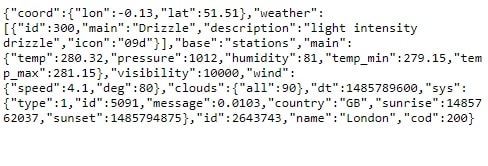 JSON response from api.openweathermap.org