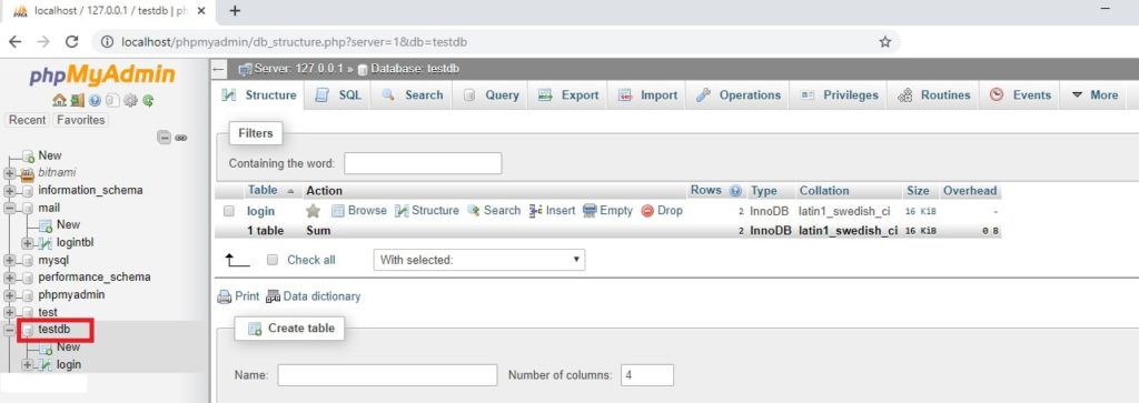 phpMyAdmin Selecting database
