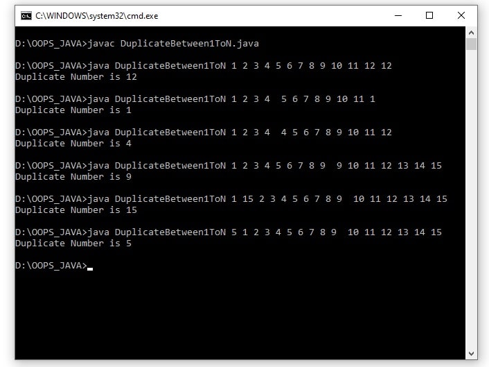 duplicate number between 1 to n numbers in java