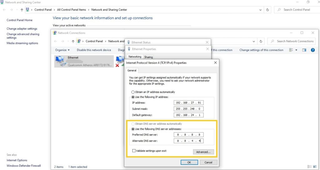 Setting DNS for to solve java.io.ioexception In Minecraft