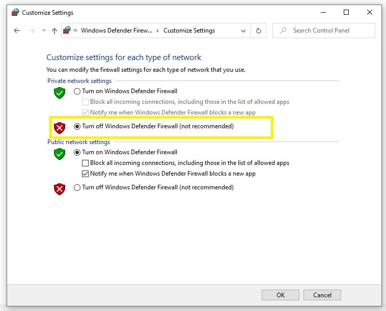 Turn off the Windows firewall of your system to solve java.io.ioexception In Minecraft