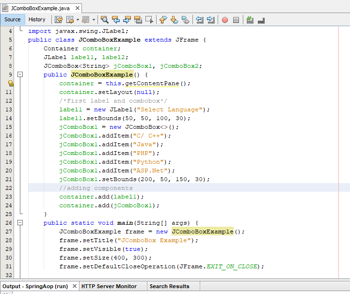 How to use combobox in java netbeans