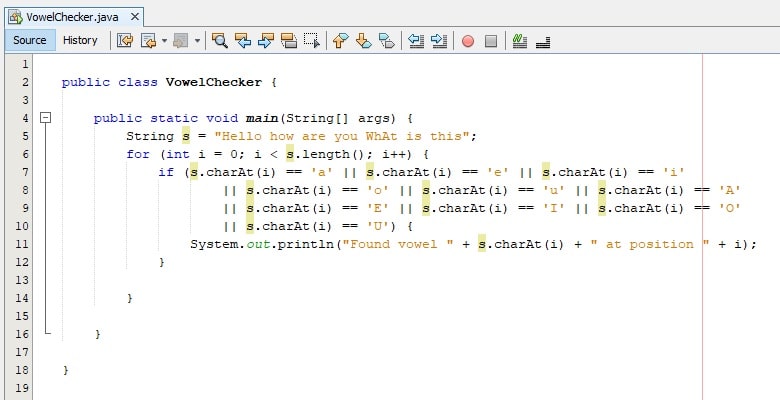 Java program to print vowels in a String