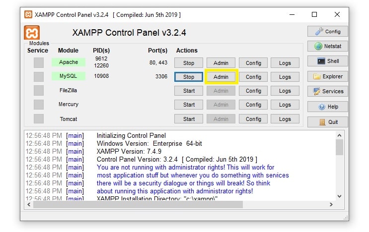 How to access MySQL Admin