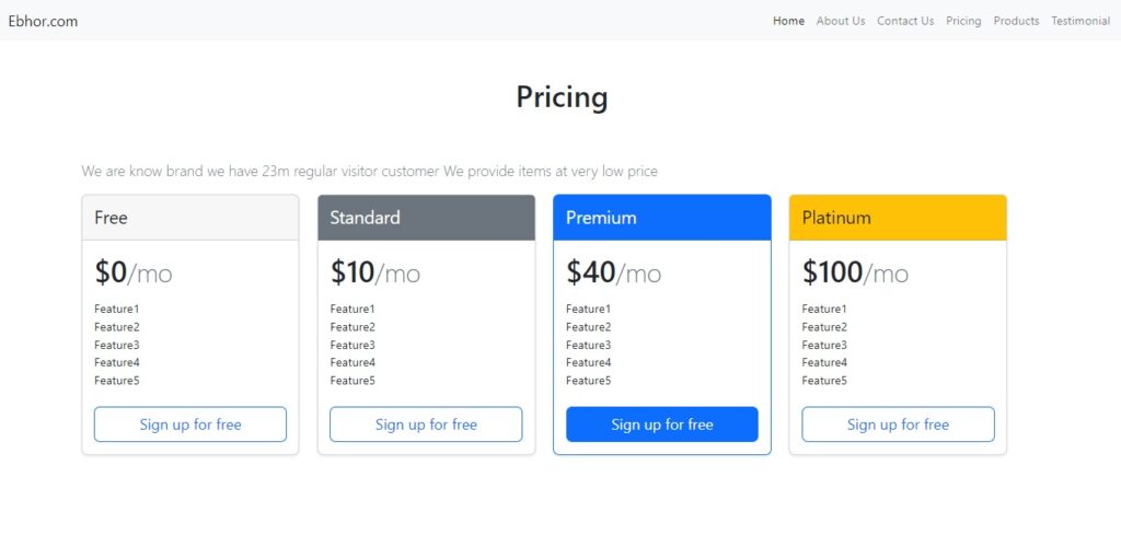Angular Routing Pricing page