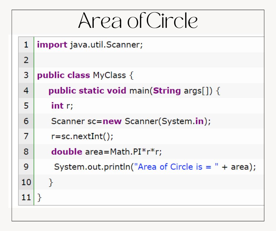 Area of Circle program in Java