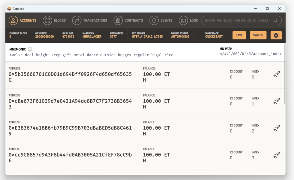 Ganache Blockchain GUI