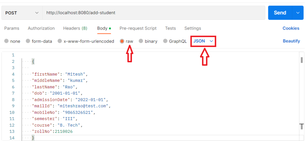 Spring boot postman add API test