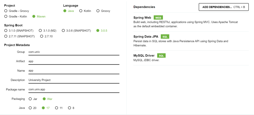 Spring Initializer create starting spring boot project