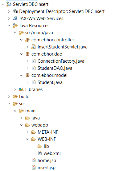 insert data in MySql Using JSP Servlet & JDBC Project Explorer