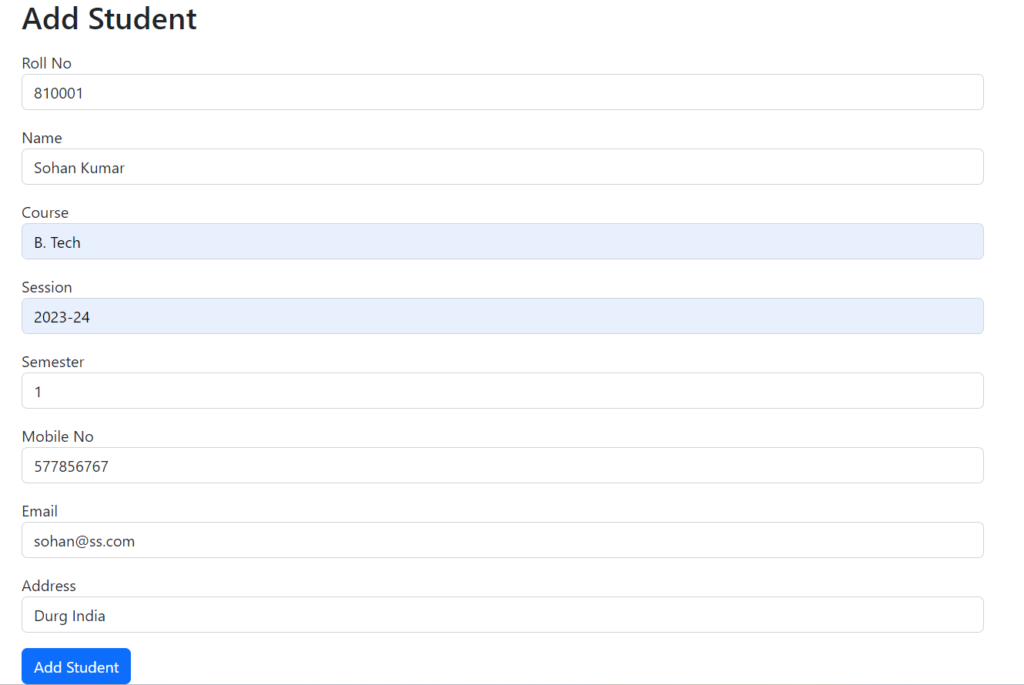 JSP page to store student record in MySQL database